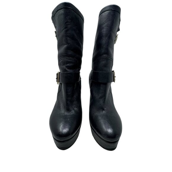 JIMMY CHOO Dylan Mid-Calf Black leather Heeled Moto Boots Heels size 39 9 - Picture 8 of 13